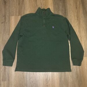 Polo Ralph Lauren Men's XL Quarter Zip Pullover Green Sweater Pony‎